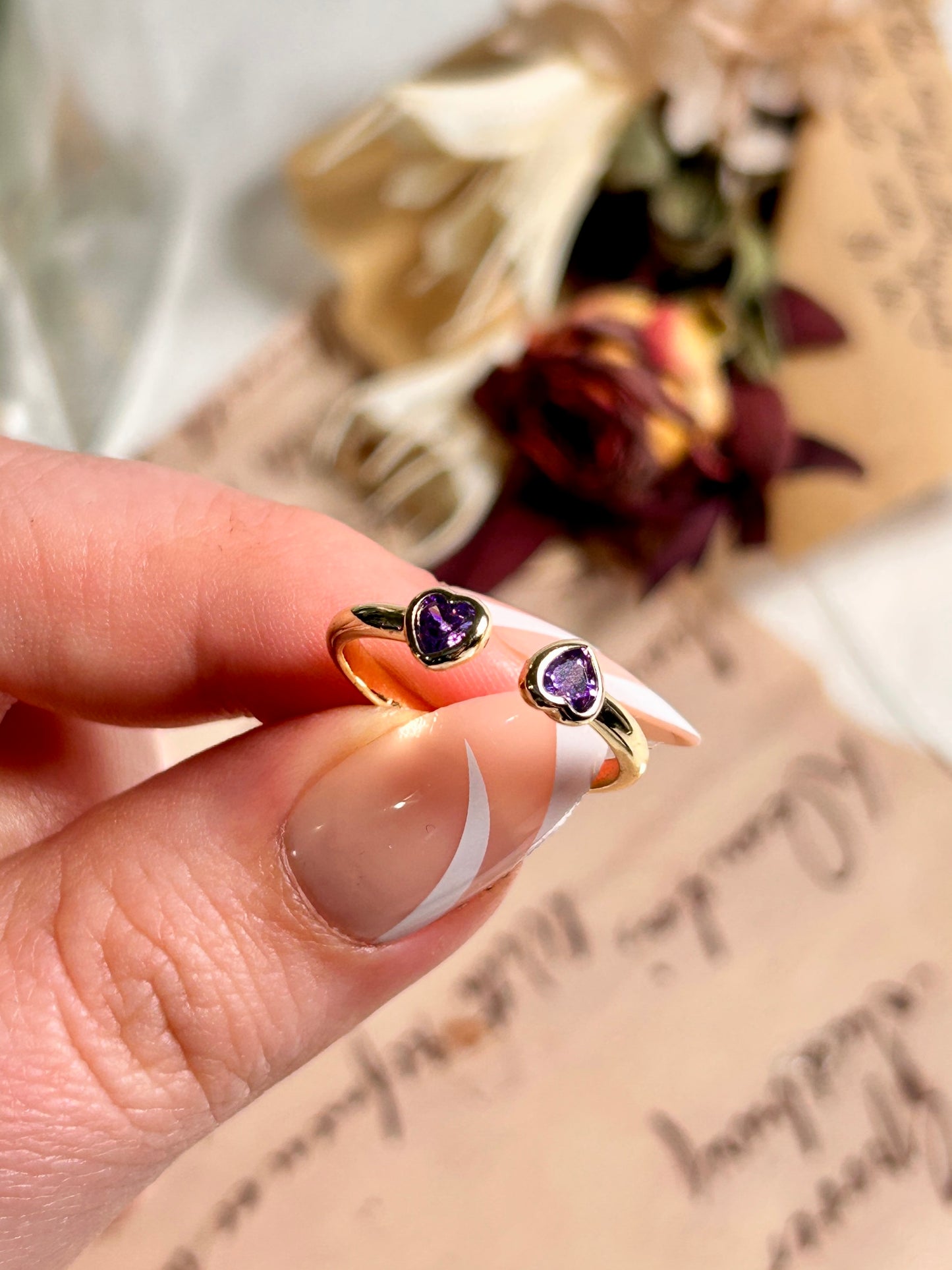 Two Hearts Open Ring - Purple